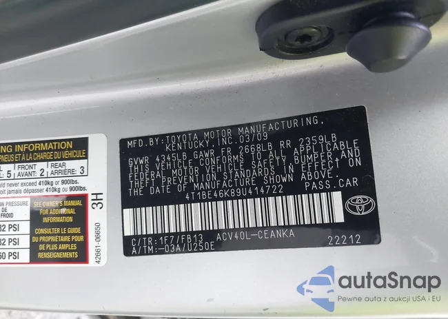 4T1BE46K89U414722: 42268549