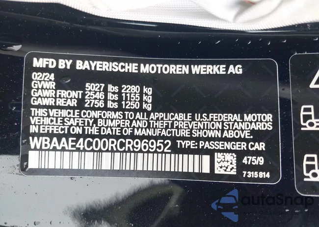 WBAAE4C00RCR96952: 42267907