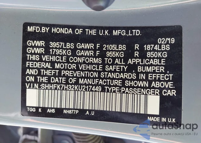 SHHFK7H32KU217449: 42268065