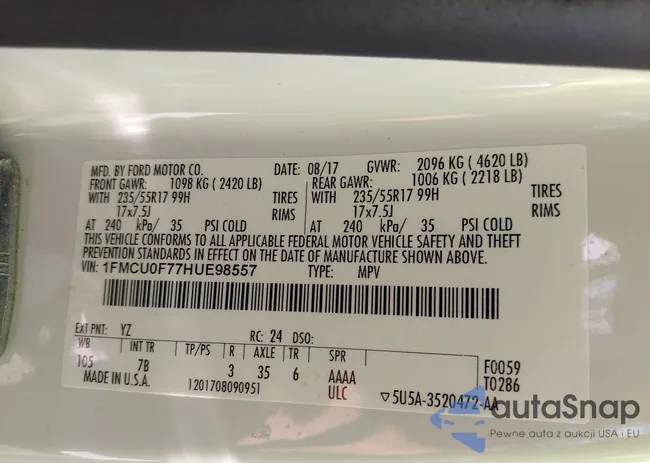 1FMCU0F77HUE98557: 42268282