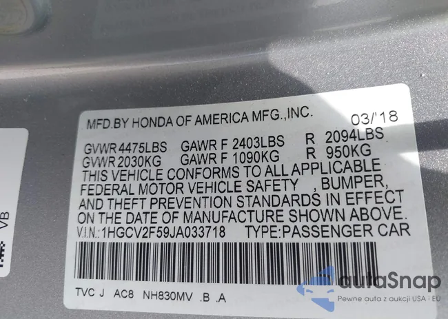 1HGCV2F59JA033718: 42269711