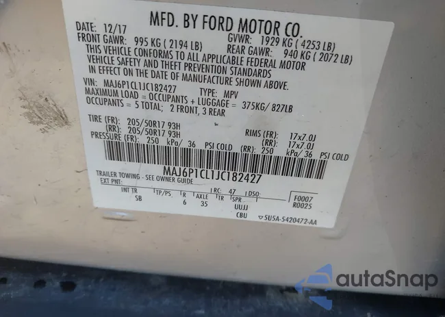 MAJ6P1CL1JC182427: 42269013