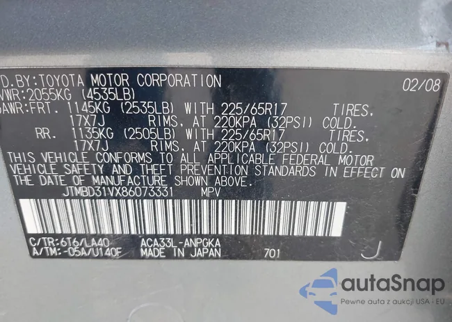 JTMBD31VX86073331: 42270260