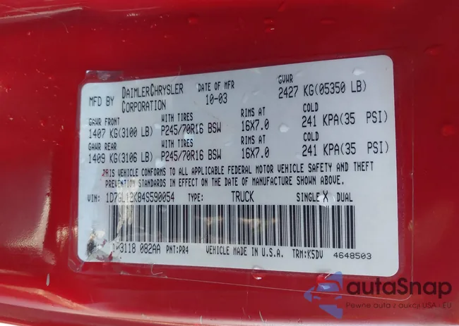 1D7GL12K84S590054: 42271511