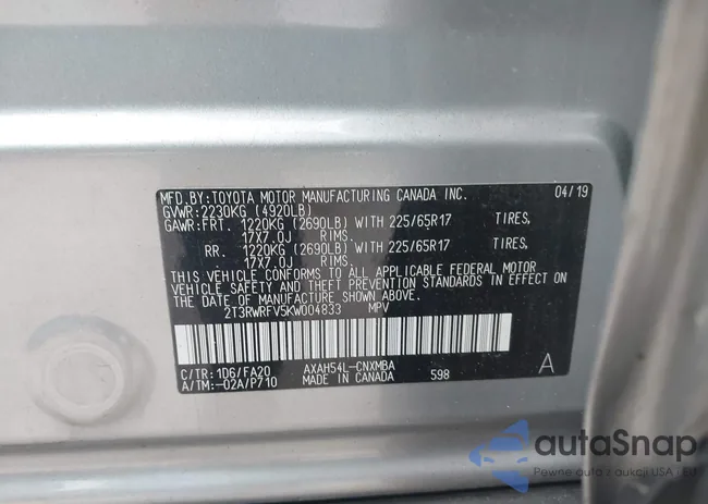 2T3RWRFV5KW004833: 42270951