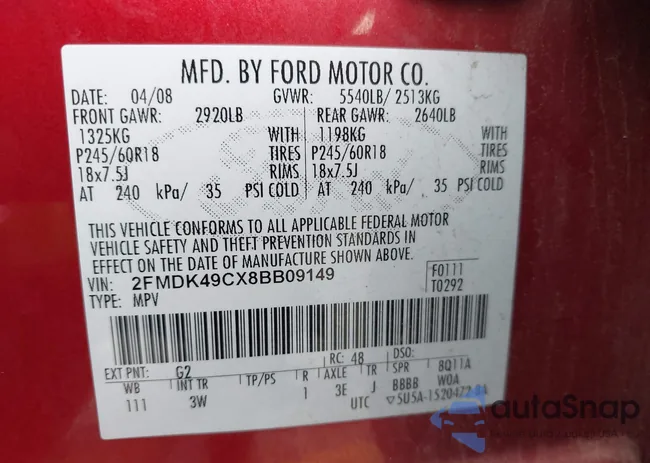 2FMDK49CX8BB09149: 42271010