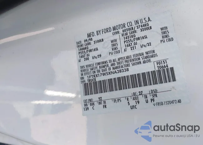 1FTRX17W5XNA38338: 42271265