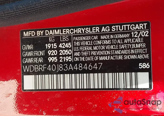 WDBRF40J83A484647: 42272582