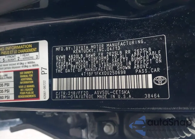 4T1BF1FKXDU250698: 42272696