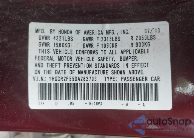 1HGCR2F55DA262793: 42273848