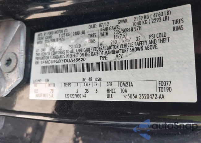 1FMCU9GX1DUA46620: 42274569