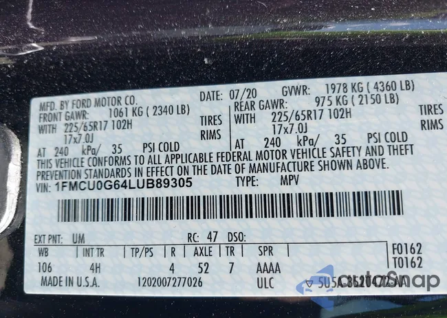 1FMCU0G64LUB89305: 42274837