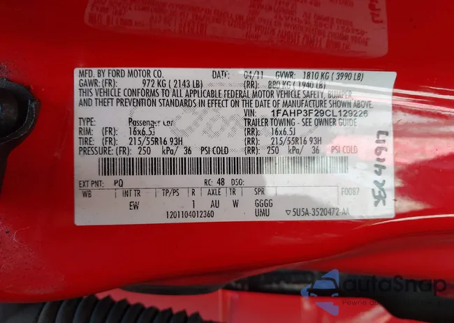 1FAHP3F29CL129226: 42275558