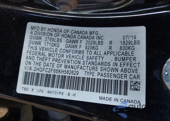 2HGFC2F66KH582629: 42275671