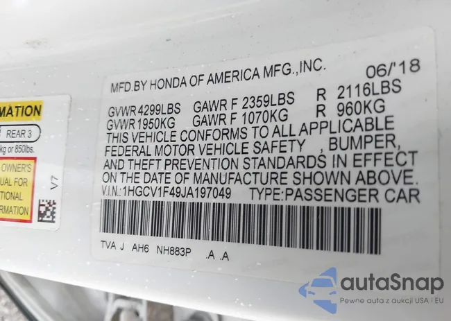 1HGCV1F49JA197049: 42275030