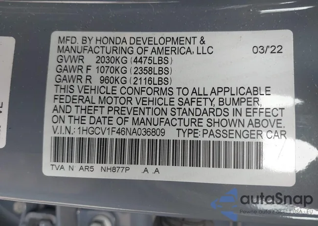 1HGCV1F46NA036809: 42275059