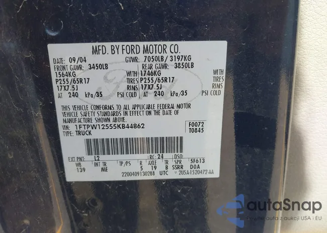 1FTPW12555KB44862: 42275212