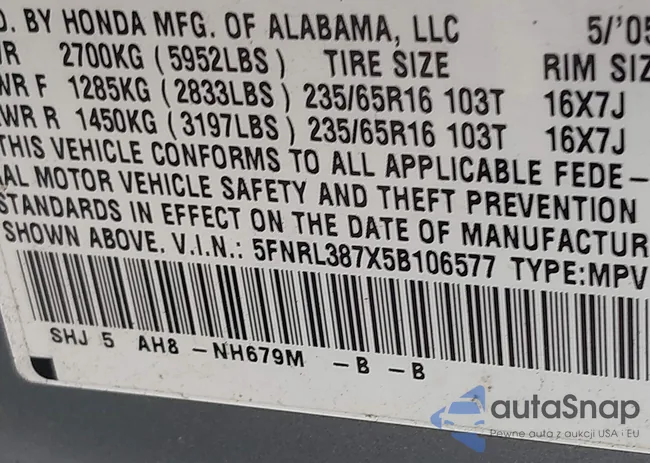 5FNRL387X5B106577: 42276474