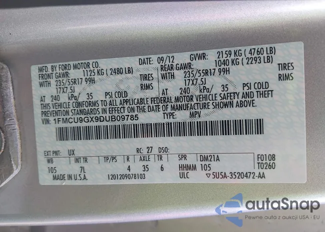 1FMCU9GX9DUB09785: 42276501