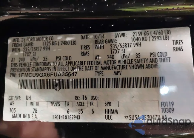 1FMCU9GX6FUA35647: 42276780