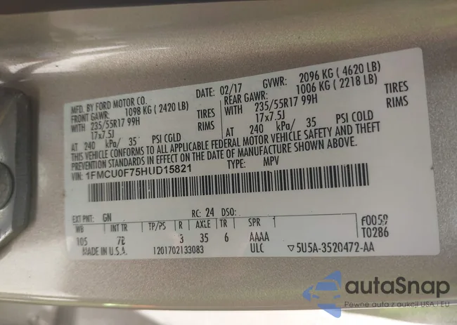 1FMCU0F75HUD15821: 42276823