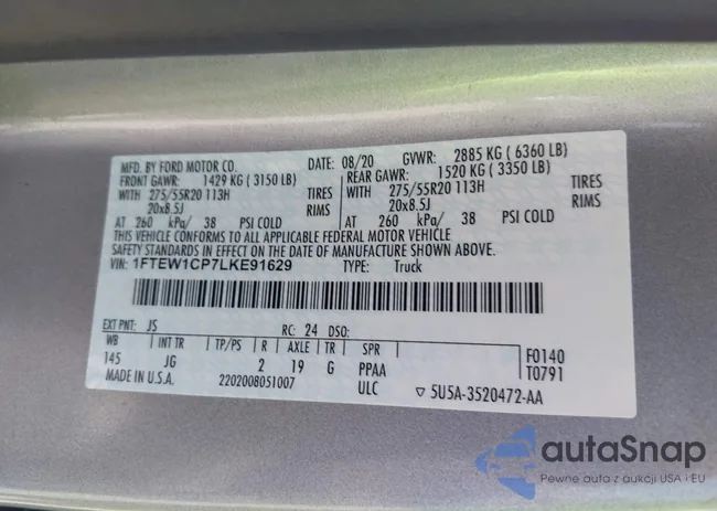 1FTEW1CP7LKE91629: 42276193