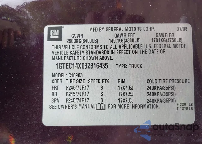 1GTEC14X08Z316435: 42277276