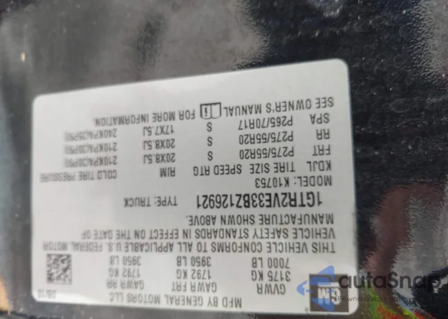 1GTR2VE33BZ126921: 42276993