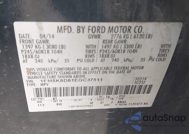 1FM5K8D81EGC37511: 42278449