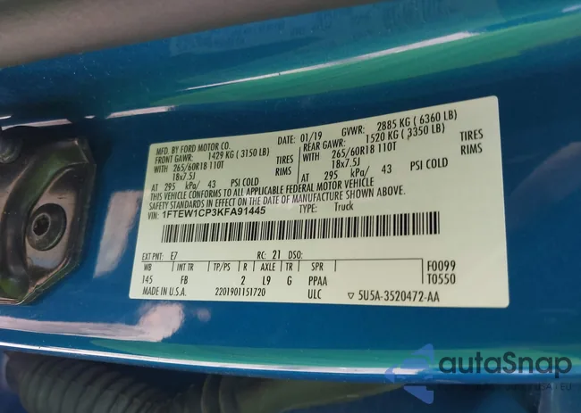 1FTEW1CP3KFA91445: 42278487