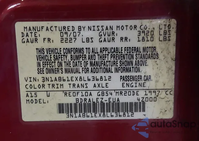 3N1AB61EX8L636812: 42278541