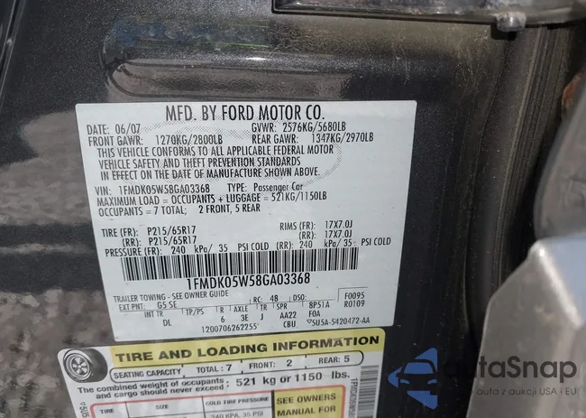 1FMDK05W58GA03368: 42278545