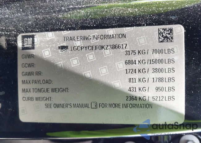 1GCPYCEF0KZ386617: 42277987