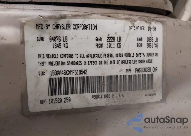 1B3XA46KXMF519542: 42278204