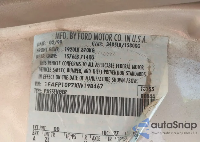 1FAFP10P7XW198467: 42278961