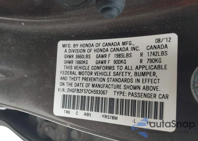 2HGFB2F57CH593067: 42280810