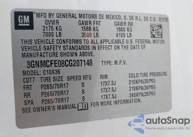 3GNMCFE08CG207148: 42281392