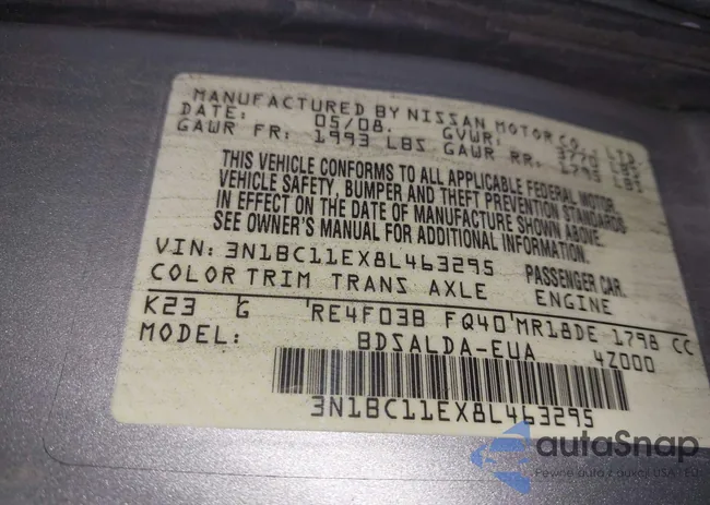 3N1BC11EX8L463295: 42281477