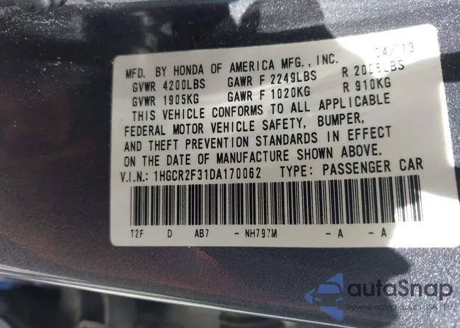 1HGCR2F31DA170062: 42281508