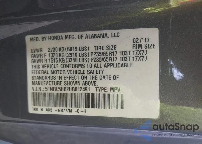 5FNRL5H62HB012491: 42280994