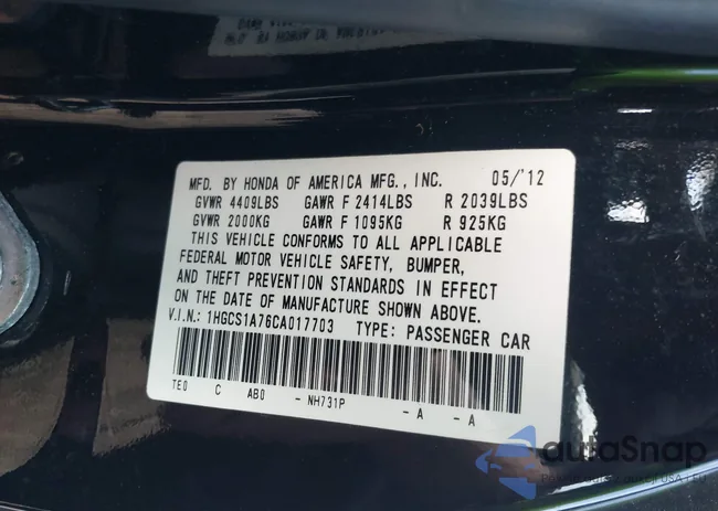 1HGCS1A76CA017703: 42282437