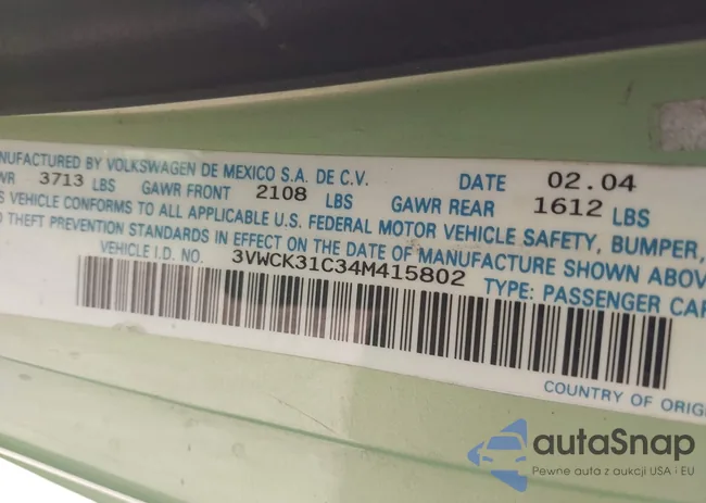 3VWCK31C34M415802: 42282458