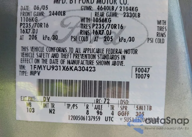 1FMYU931X6KA30423: 42282869