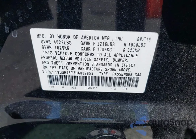 19UDE2F73HA007955: 42283491