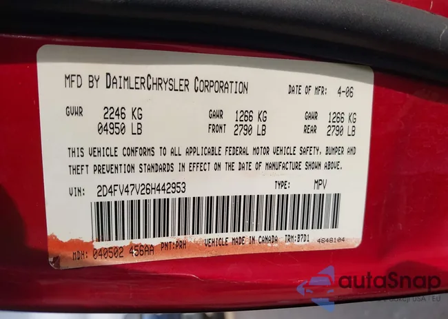 2D4FV47V26H442953: 42283782