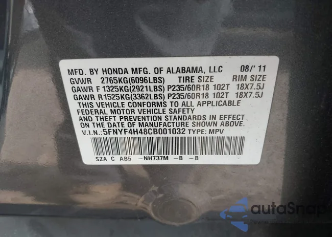 5FNYF4H48CB001032: 42284609