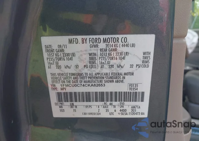 1FMCU0C74CKA82653: 42284657