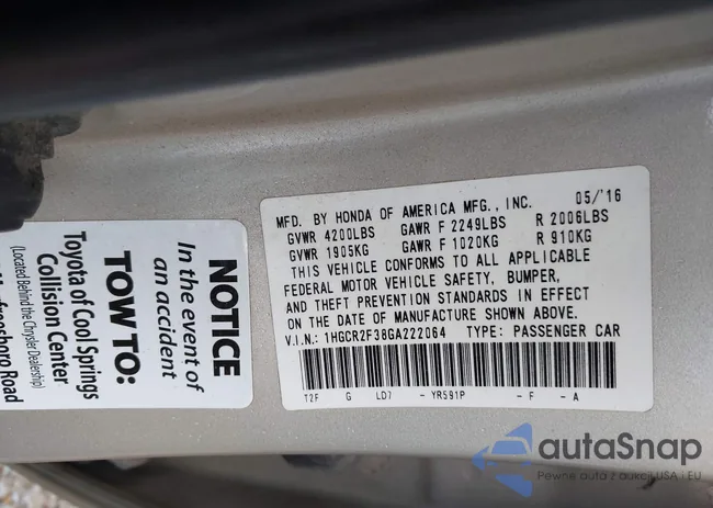 1HGCR2F38GA222064: 42285711