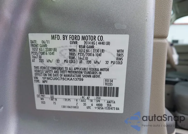 1FMCU0C75CKA13759: 42285763