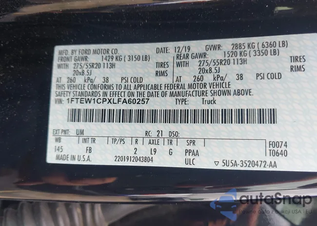 1FTEW1CPXLFA60257: 42284913